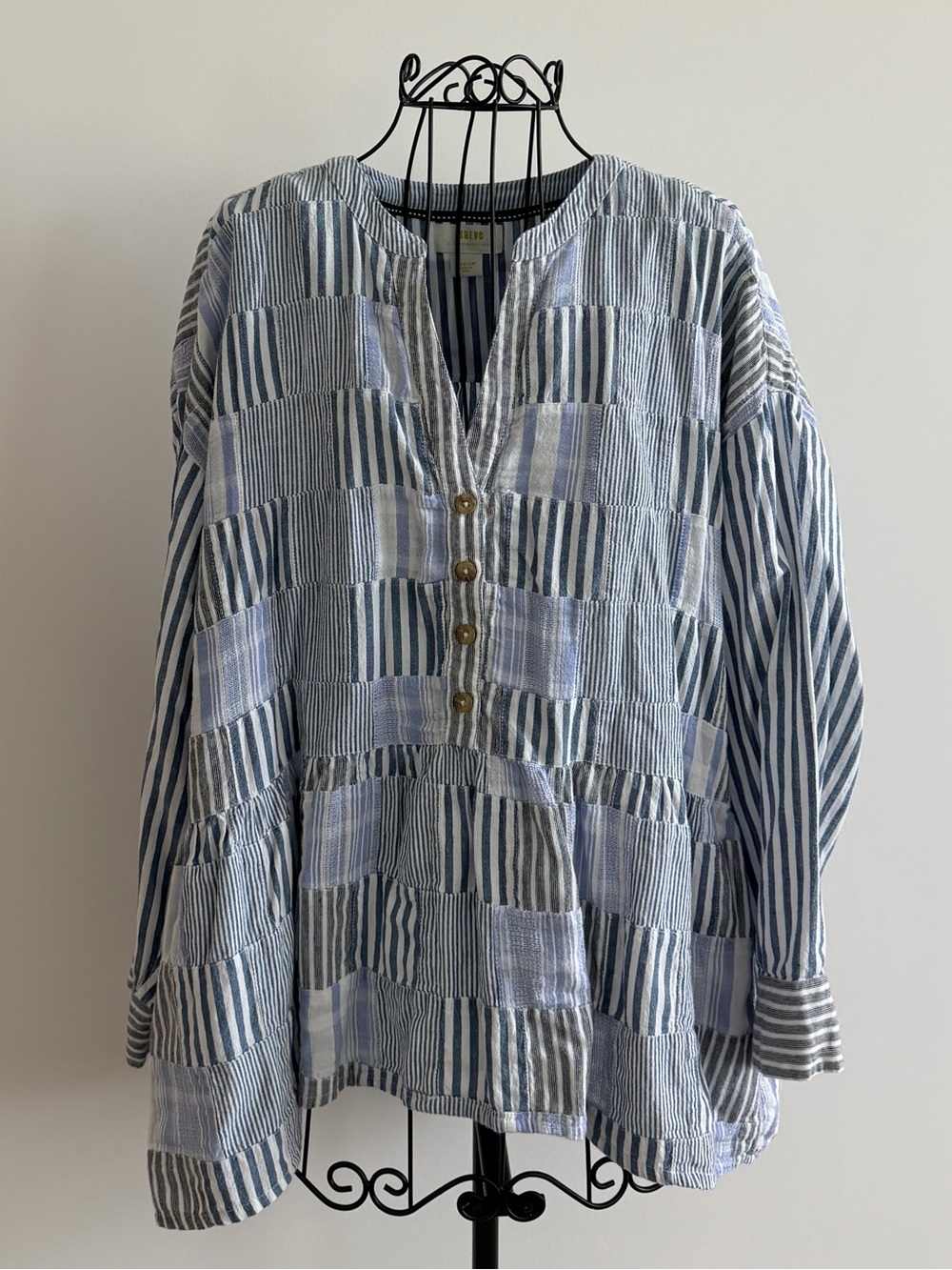 Anthropologie Maeve Navy & White Striped Button-Front Top